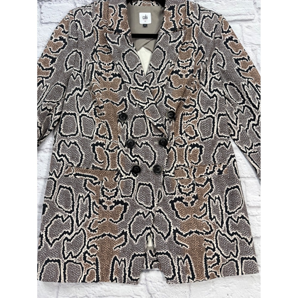 Cabi Snake Print Blazer Women 12 Brown Excellent Double Breasted Animal Print - Picture 2 of 9